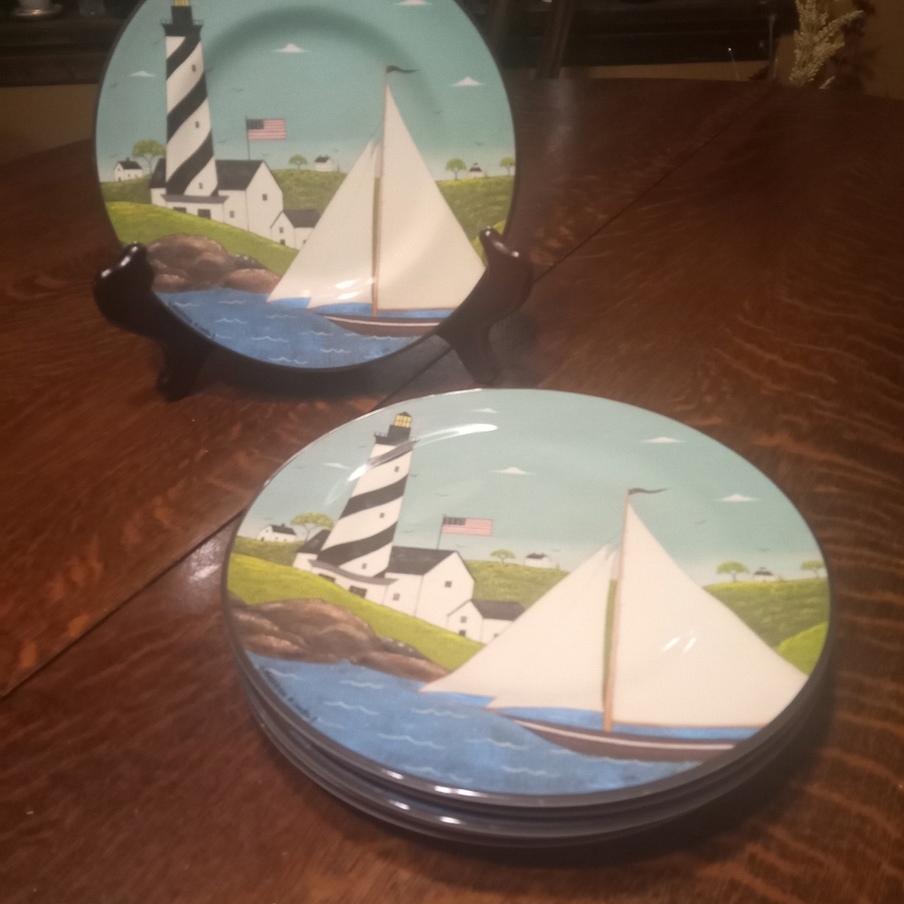 Warren Kimble Sakura Evolution Coastal Breeze 8" Melamine Plates-Set Of 6